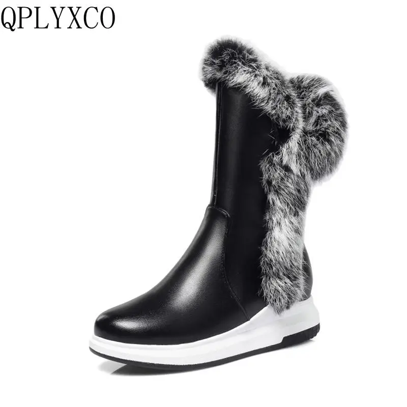 

QPLYXCO Plus New shoes sweet Middle barrel boots winter Small Big size 33-43 shoes woman snow boot Plush Warm women shoes C9-59