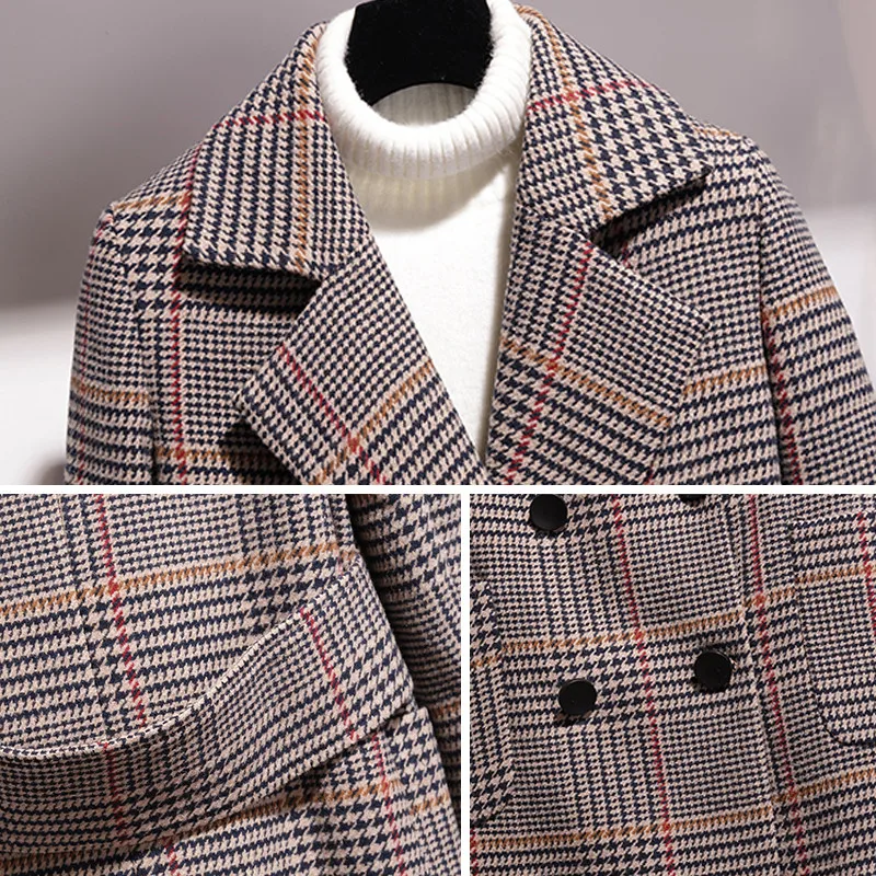 

Fashion Plaid Wool Coat Women 2020 Autumn Winter High quality Woolen Jackets Plus size Female Double-breasted Windbreaker 2623