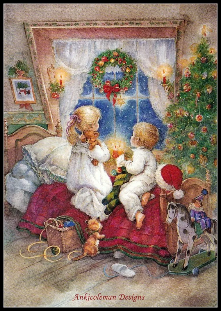 

Embroidery Counted Cross Stitch Kits Needlework - Crafts 14 ct DMC DIY Arts Handmade Decor - Children on Silent Night