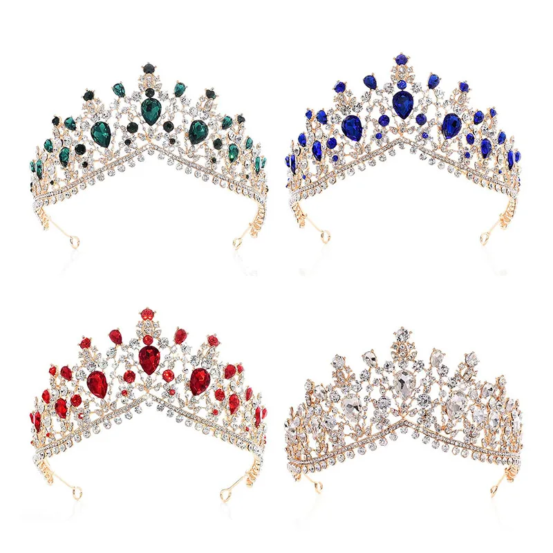 

Baroque Green Red Blue Gold Tiara Wedding Tiaras for Brides Novia Princess Bridal Crown Crystal Hair Crown Diadem Accessories