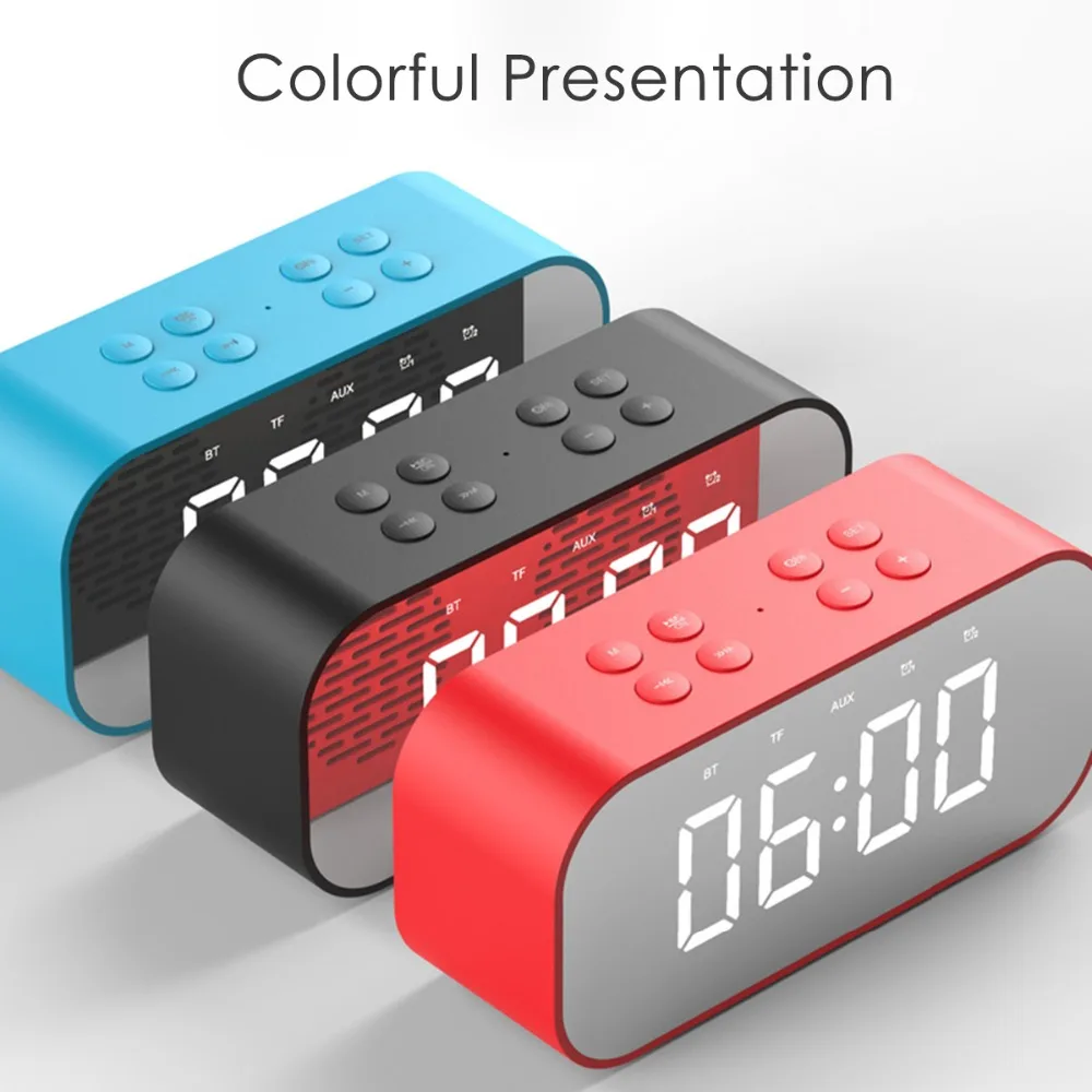 Портативный ЖК дисплей Bluetooth динамик LED зеркало будильник беспроводной