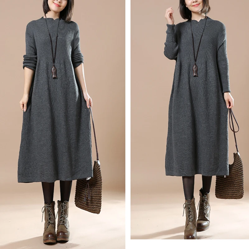 Женское трикотажное платье свитер с высоким воротником и длинным рукавом|dress