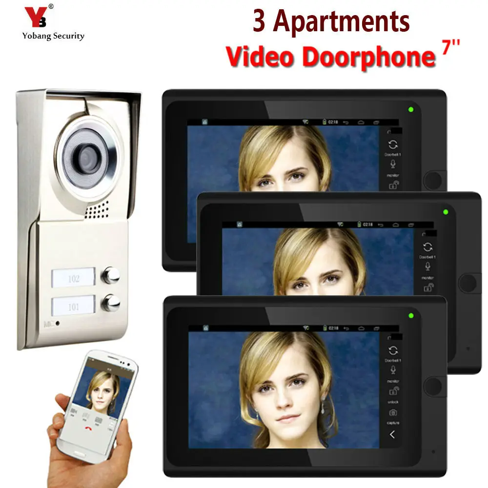 YobangSecurity 3 единицы квартира 7 дюймов монитор Wifi беспроводной видео дверной звонок
