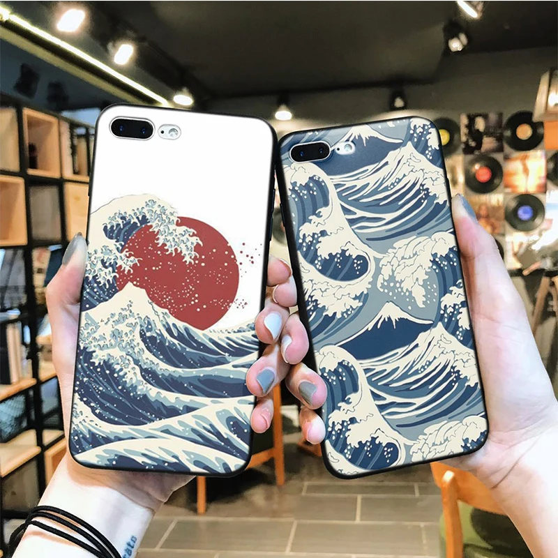 Волна Искусство Японский зеленый Illust Классический чехол Корпус для Apple iPhone5 5S se 6 6s