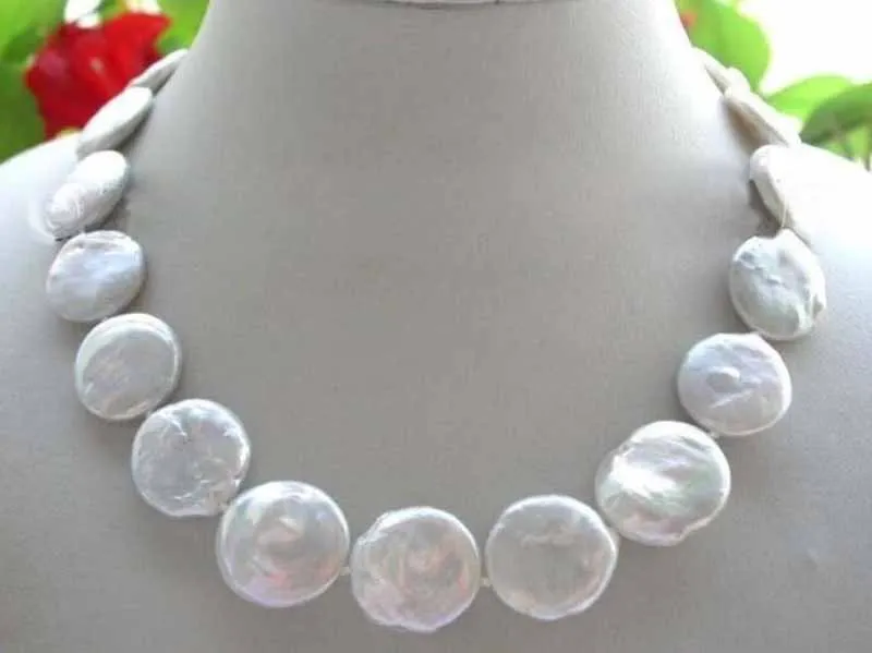 18 &quotожерелье из натурального жемчуга 20 мм ожерелье белого Монетка|Ожерелья| |