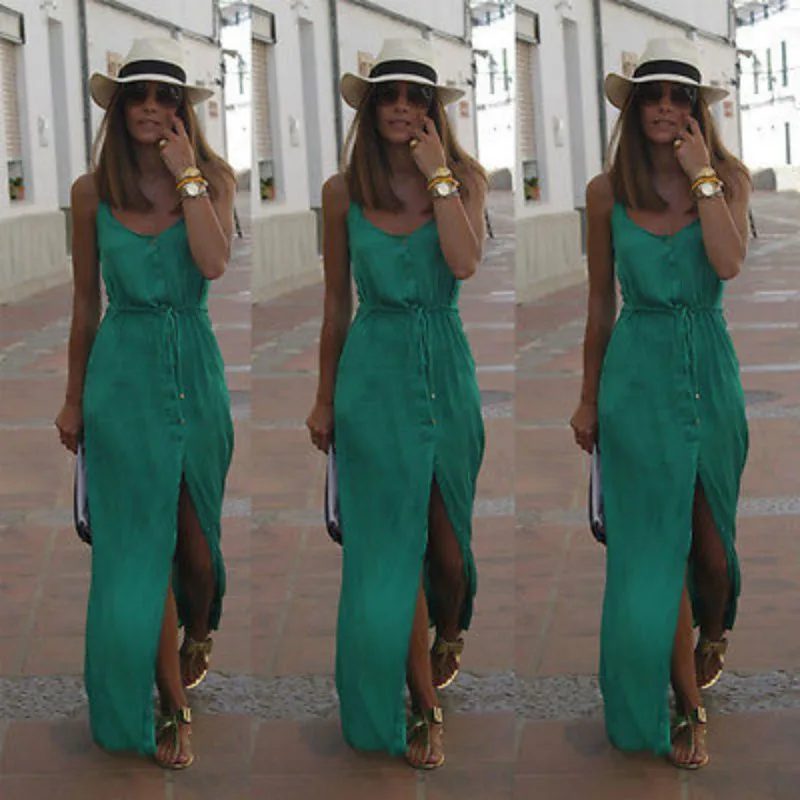 Сексуальное женское платье летнее шифоновое длинное бохо вечернее однотонное