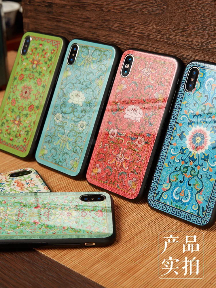 For iPhone XS MAX Yanxi style case X 8 7 6s plus glass back cover soft silicone edge shell for XR Traditional Chinese |