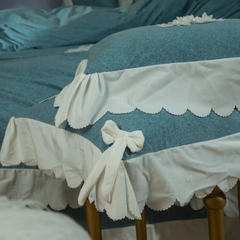 4Pcs Cotton wool hand-made lace Princess style luxury bedding sets queen king size duvet cover set pillowcase bedclothes | Дом и сад