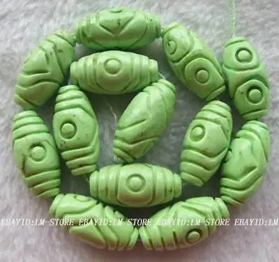 15x30mm Grass Green Howlite Carved Drum Loose Beads Stone 15.5&quot | Украшения и аксессуары