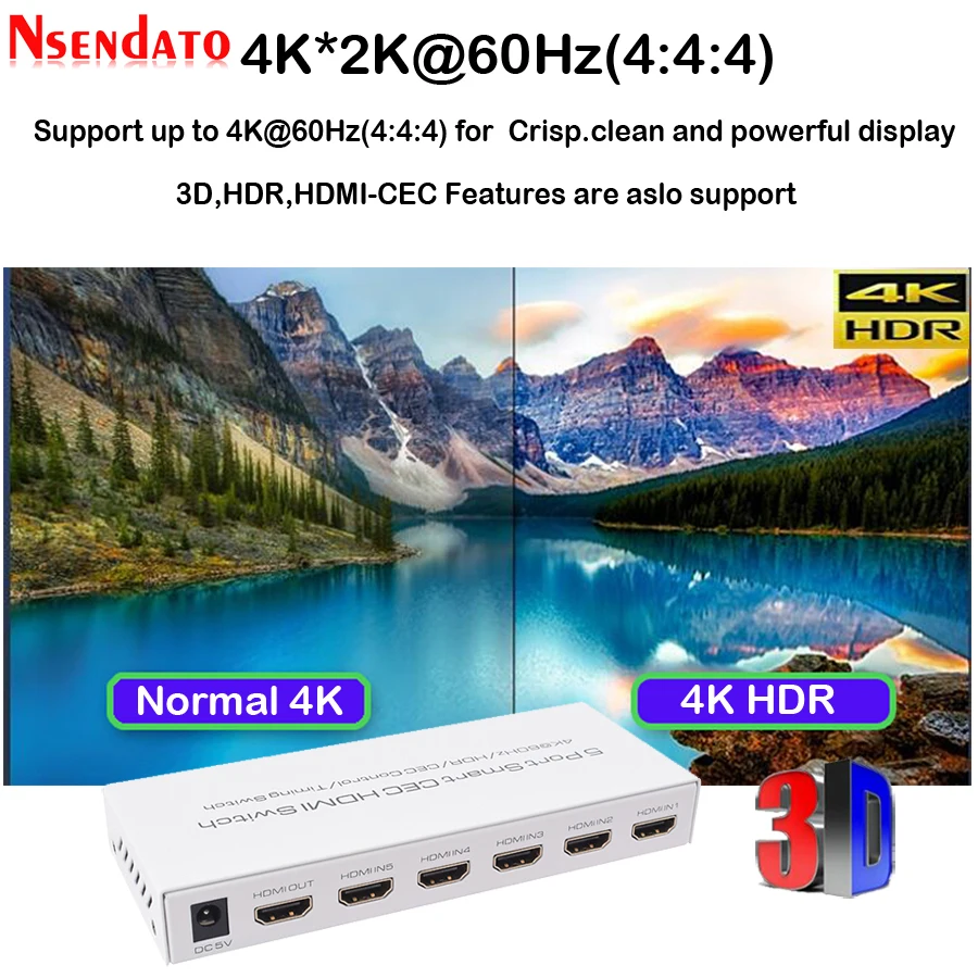 4K * 2k 5 в 1 выход HDR HDMI адаптер переключатель портов Smart CEC таймер с IR Romote для Dolby DTS HD
