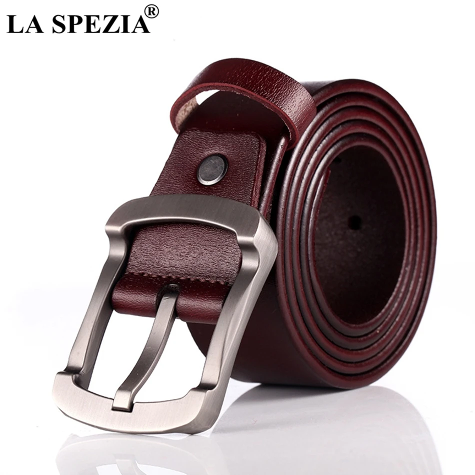 LA SPEZIA мужской кожаный ремень из натуральной воловьей кожи бордовый ремень с пряжкой винтажный Модный дизайнерский брендовый мужской джинсовый ремень из натуральной кожи