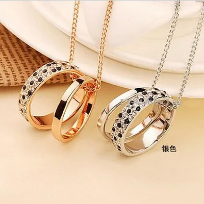 

High quality necklace with black and white crystal leopard 2 metal circle fashion accessories alloy pendant figerrings chain