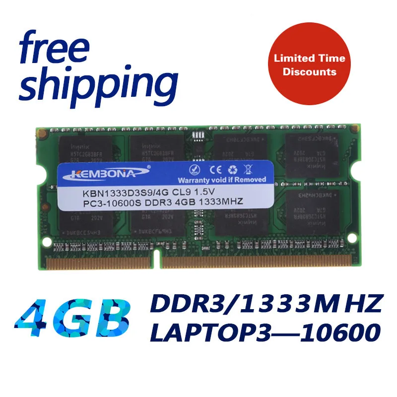 KEMBONA Laptop Memory DDR3 RAM SoDimm 4GB DDR3 PC3-10600 1333mhz 204 Pin 4G module memory NEW