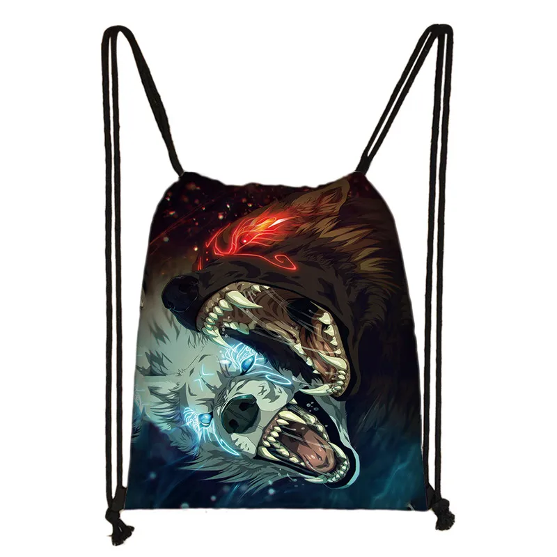 SKD-L19 Крутой Воющий волк печати drawstring сумка для женщин и мужчин сумки для хранения для путешествий softback холщовый рюкзак - Цвет: SKD-L19