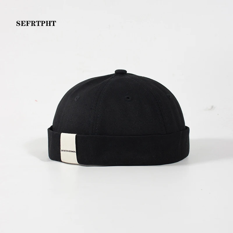

Skullcap Brimless Hat Women Men Skullcap Sailor Cap Cuff Vintage Beanie Hat Solid Color Cotton Short Beanie Strap Cap Gorra