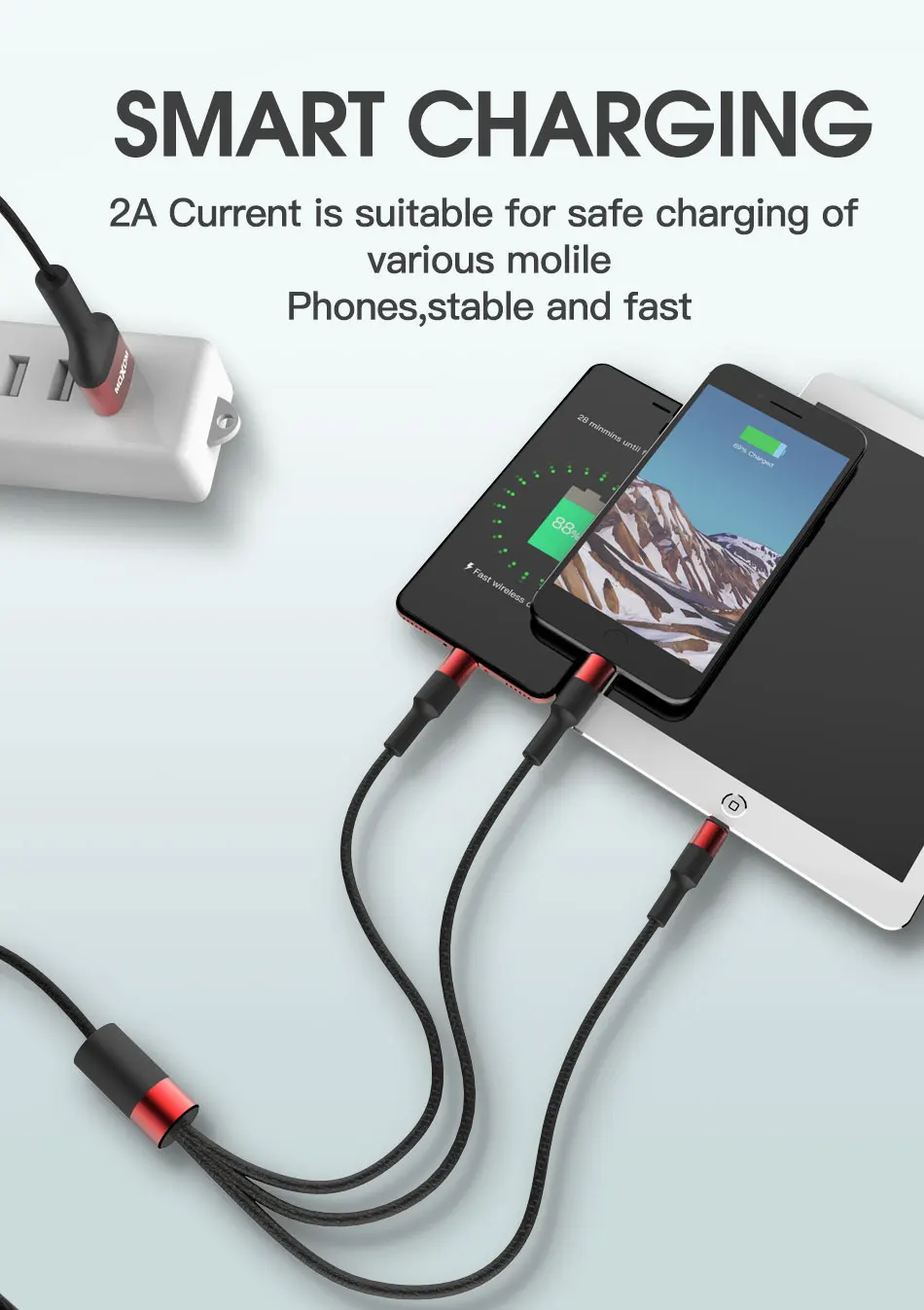 MOXOM 3 в 1 usb type C Micro USB кабель type-c для iPhone кабель зарядного устройства 120 см 3A кабель быстрой зарядки USB C