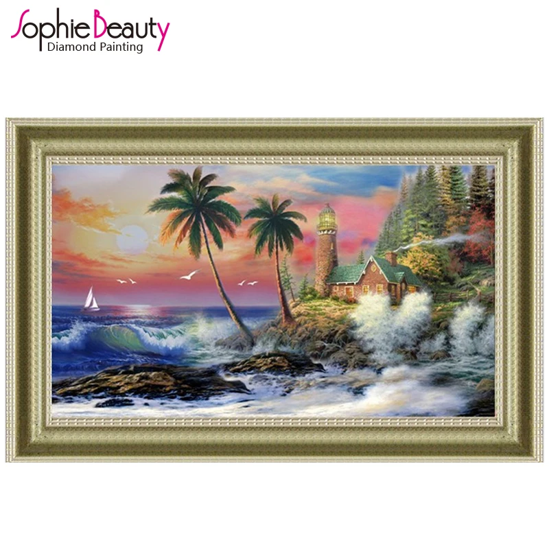 

DIY Diamond Painting by Ocean Beach Villa Craft accessories mosaic Cross stitch to draw needlework diamond embroidery Mosaic