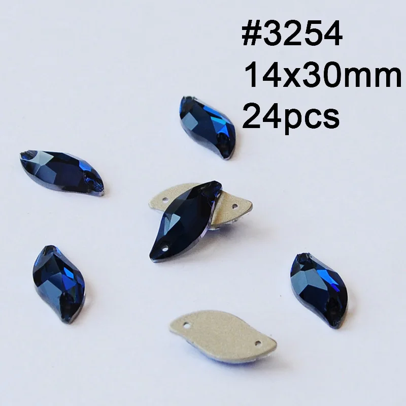 Leaf 14X30mm 24pcs Смешанные Пришивные хрустальные стразы Rivoli Drop Монтана Швейные стеклянные стразы камни вышитые ткани аксессуары платье для одежды - Цвет: Leaf 14X30mm 24pcs