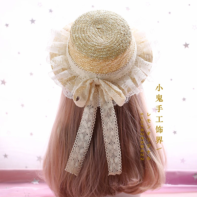 

Lolita soft sister straw hat department -based simple diy manual sen bowknot ribbon lace cotton straw