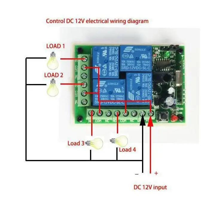 433 МГц беспроводной пульт дистанционного управления Переключатель DC12V 4CH