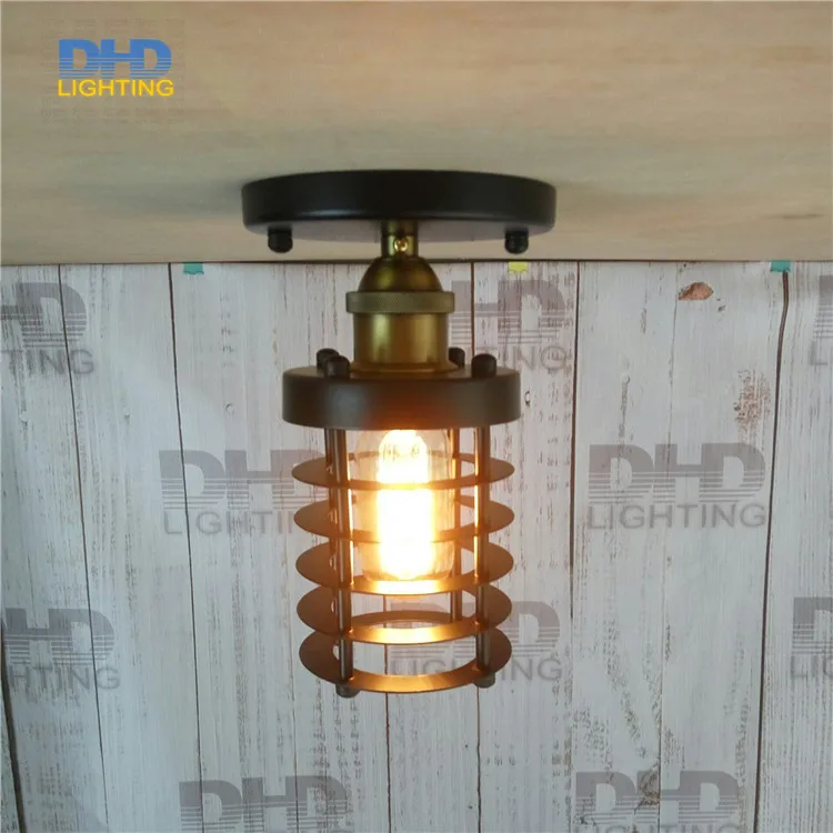 

Free shipping Retro indoor lighting Vintage black iron Cylindrical cage shade hanging light fixture Edison filament pendant lamp