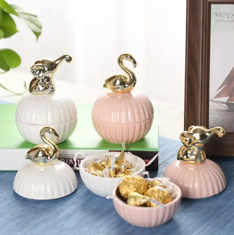 Розовая керамическая коробка для ювелирных изделий с животными кольцо украшения