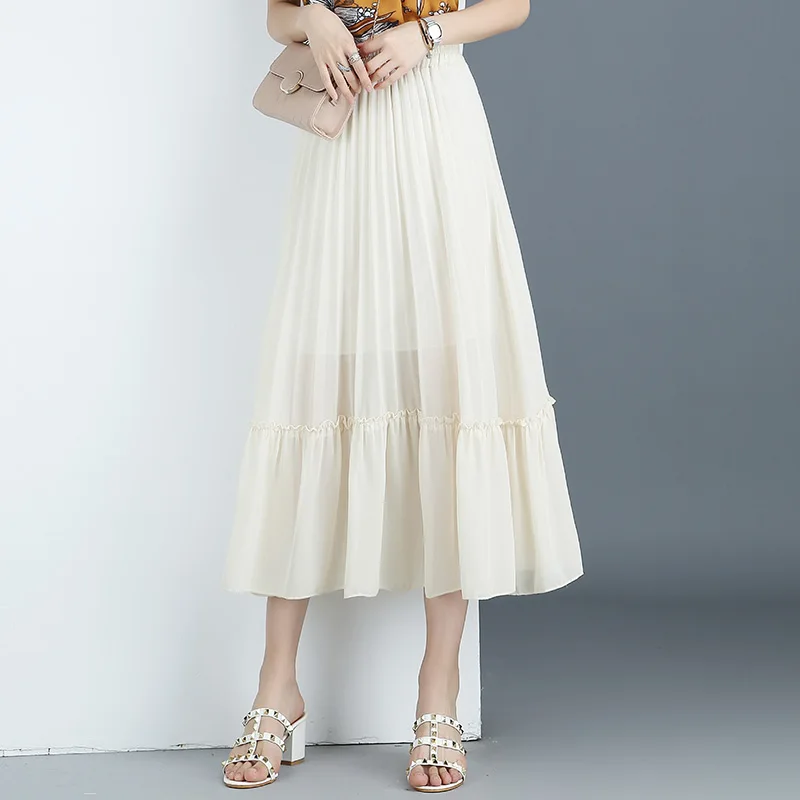 2018 Летний Новый темперамент высокой талии шифон линии юбки женские тонкие