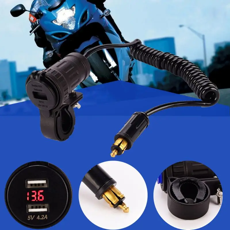 12V 24V Dual USB 2.1A зарядное устройство с светодиодный вольтметр пружинный кабель