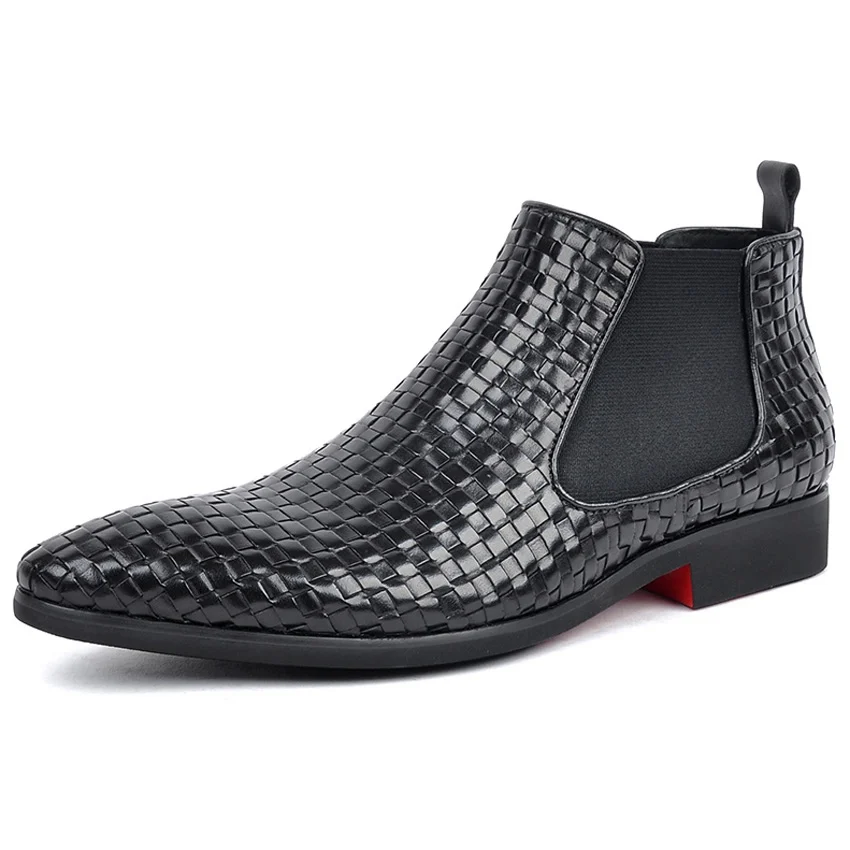 High Quality Genuine Leather Formal Breathable Man Chelsea Ankle Boots Pointed Toe Weaved Men's Handmade Riding Shoes AM194 | Обувь