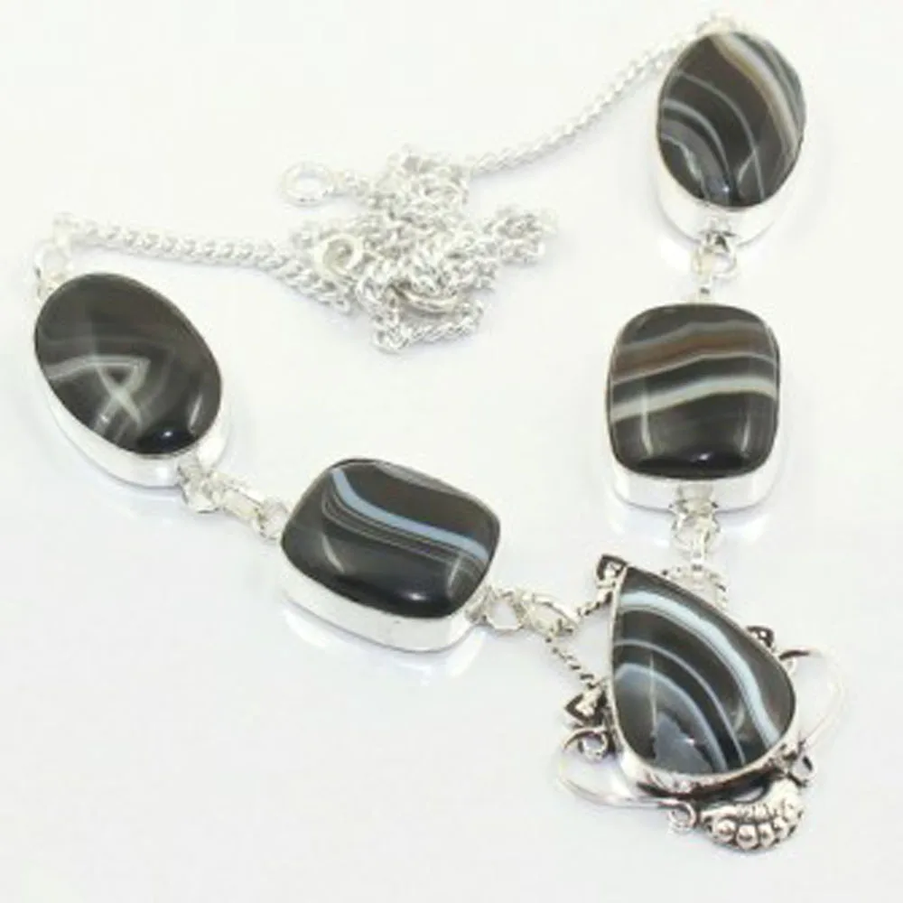 

Botswana Agates Necklace Silver Overlay over Copper, 47.8 cm, N3831