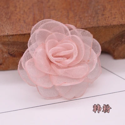 Han pink 10 шт./Партия DIY 4 см материал волос сгоревшие края кружевные вставки, аппликация Снежная пряжа роза цветок стерео ручная шпилька ткань аксессуары - Цвет: Han pink