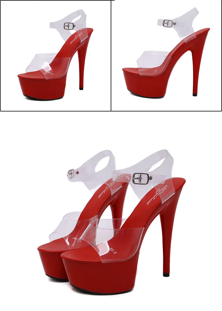 Summer 6 Color Red White Black Sandals Women Platform Shoes Sexy Nightclubs T Stage Shows High Heels 15cm Plus-size 34-41