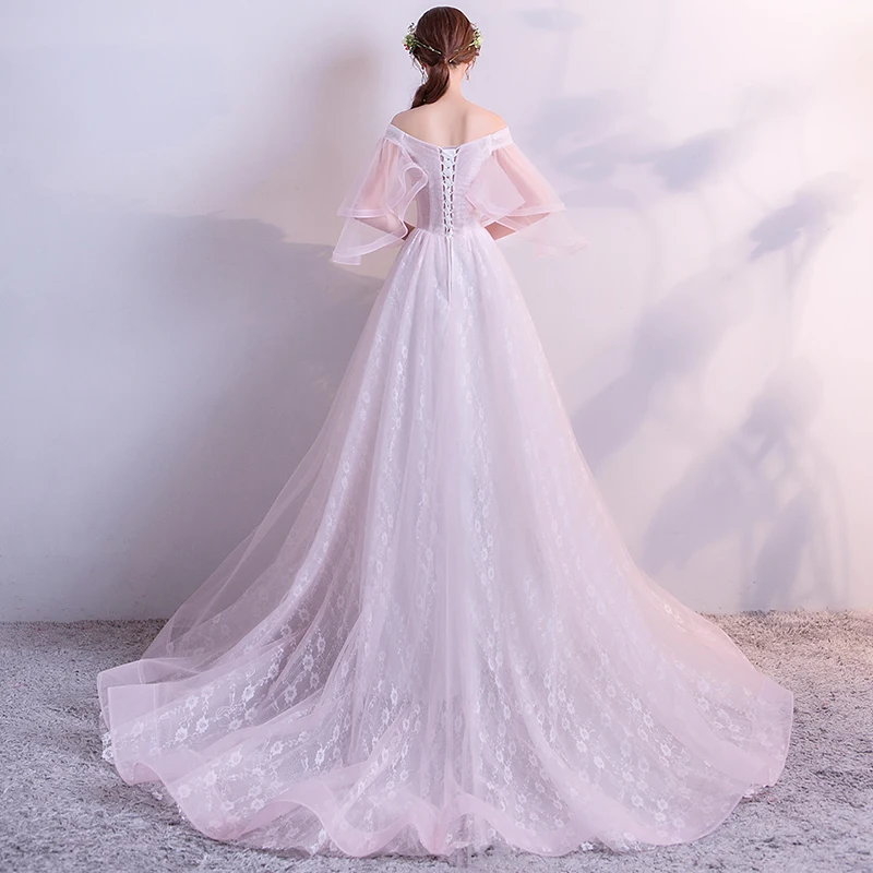 Розовые Свадебные платья 2019 вырез лодочкой длина до пола Линия Vestido De Noiva