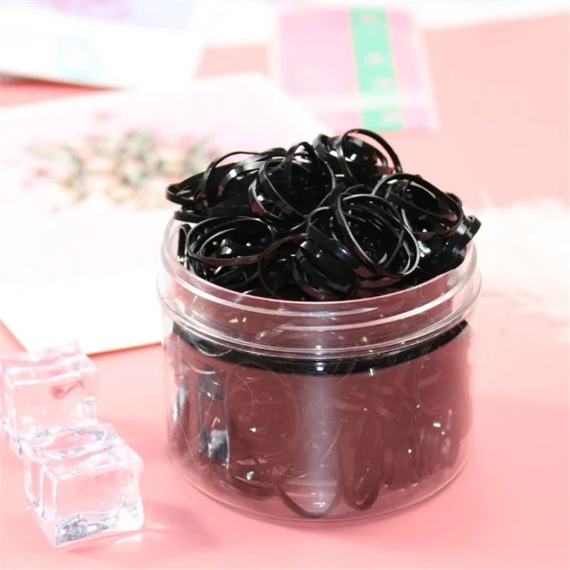 Black 800Pcs/Lot Mini Elastic Hair Bands Hair Accessories Gift Box Set Candy Color Disposable Rubber Band Cute Hair Bands for Girls - Color: Black