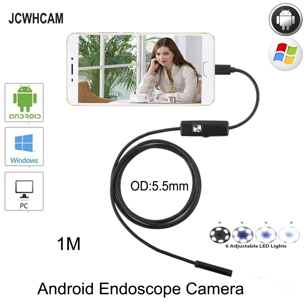 Камера Эндоскоп JCWHCAM 5 мм Micro USB Android OTG водонепроницаемая длина 1 м|usb borescope camera|endoscope