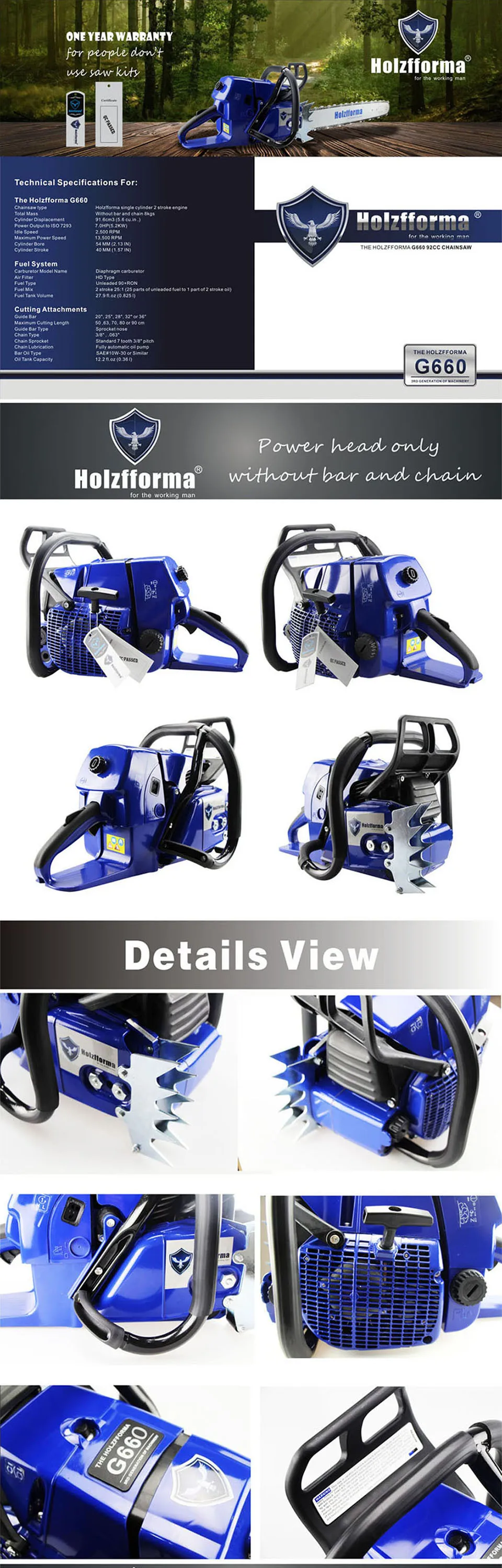 Farmertec Holzfforma G660 MS660 066 бензиновая цепная пила 92CC Роскошная рукоятка с 25 дюймовой направляющей и пильной цепью