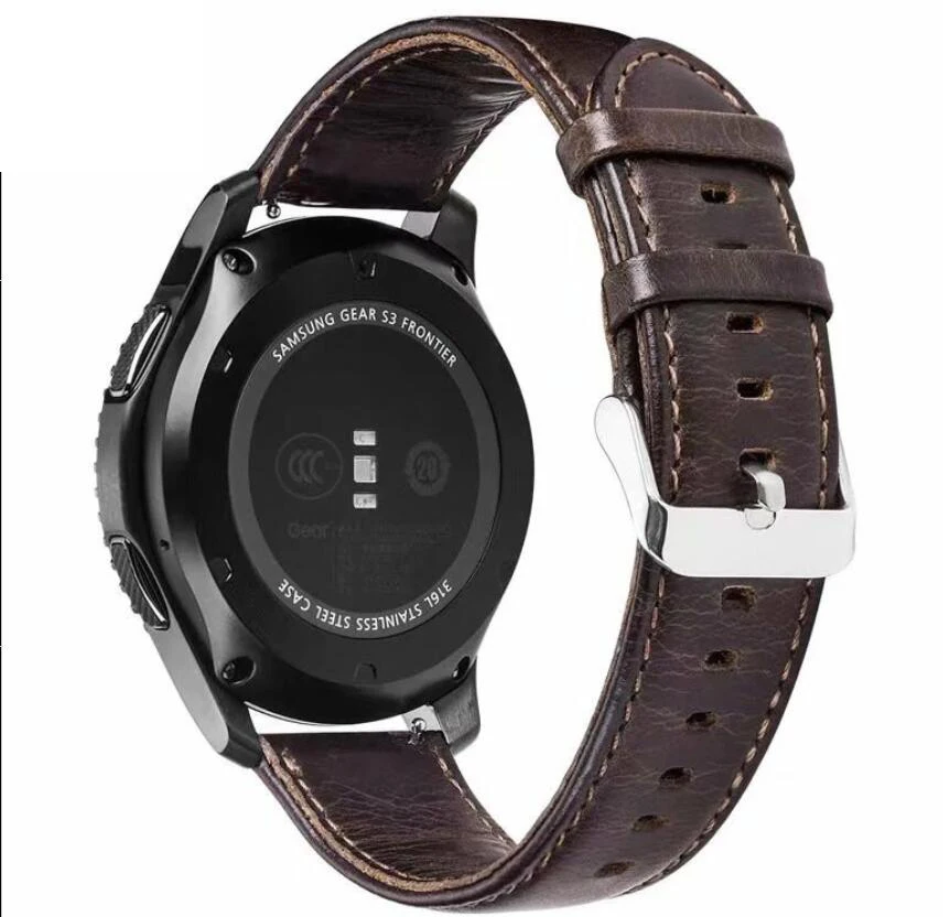Кожаный ремешок 22 мм 20 для samsung galaxy active 2 42 46 s2 S3 pebble time amazfit 1 2 3 GTR GTS pace ремешок Bip pebble time Band