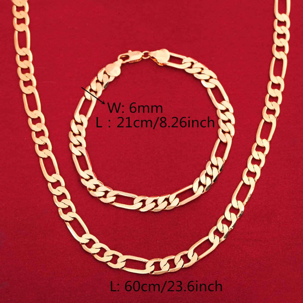 Hot Fashion Gold Color Jewelry Men Necklace Set Wholesale Trendy Figaro Chain Bracelet | Sets