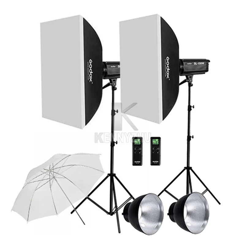 

2x Godox непрерывное освещение SL-200W CRI 93 + 16 каналов 5600 K белый SL200W светодиодный свет комплект + 70x100 см софтбокс + 2,8 м подставка