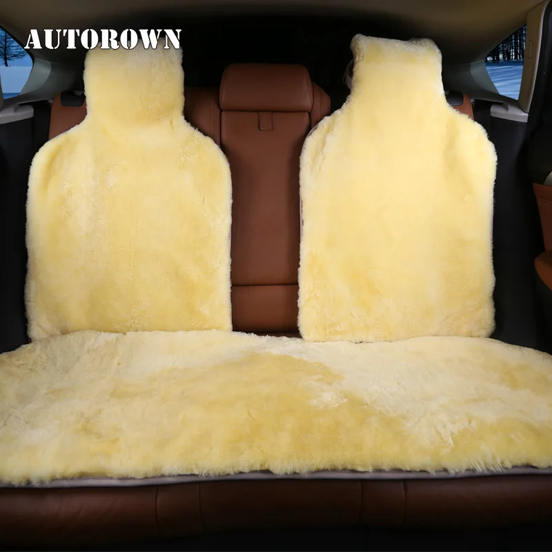 AUTOROWN Накидки из австралийской овчины на задние сиденья автомобиля Универсальные размер Меховые накидки в машину Осень-зима Аксессуары в салон Мягкие и комфортные Накидки из натурального меха овчины