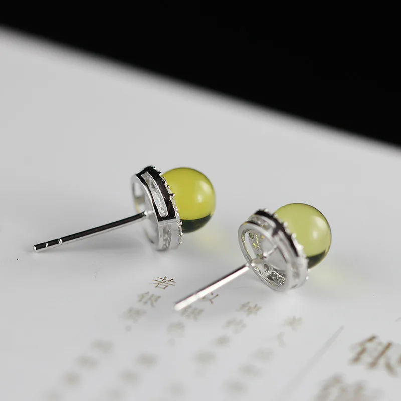 New Arrival Mexico Blue Ambr Stone Vintage Handmade 925 Sterling Silver Stud Earrings For Women High Quality CZ | Украшения и