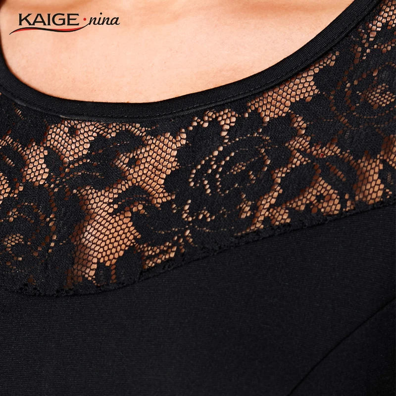 Kaige. Нина Женщины Одеваются Осень Sexy Кружева Платья Черный Цвет Плюс Размер