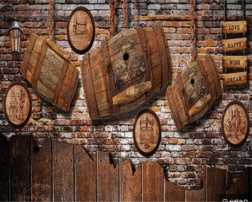 beibehang papel de parede Custom wallpaper 3d mural retro nostalgic red wine wood bar ktv tooling background wall paper | Обустройство