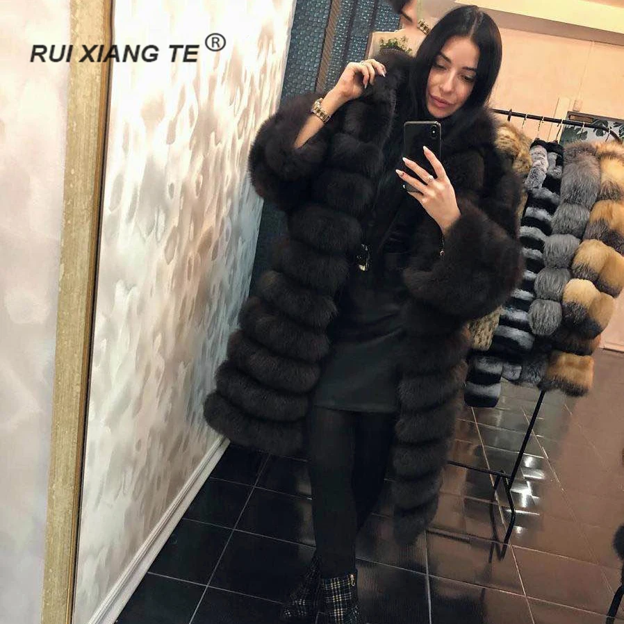 RuiXiangTe новинка женский натуральный мех шуба из песца с капюшоном польто для зими шуба заказ прямая постовка с фабрики