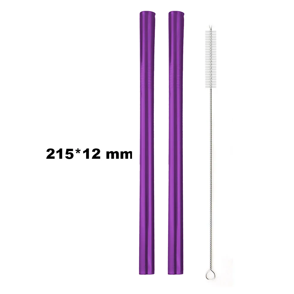 215x12mm Straight 2 шт./компл. фиолетовый 304 из нержавеющей стали, многоразовый металлическая соломинка Экстра Широкий набор смузи соломинки с кисточкой оптом - Цвет: 215x12mm Straight
