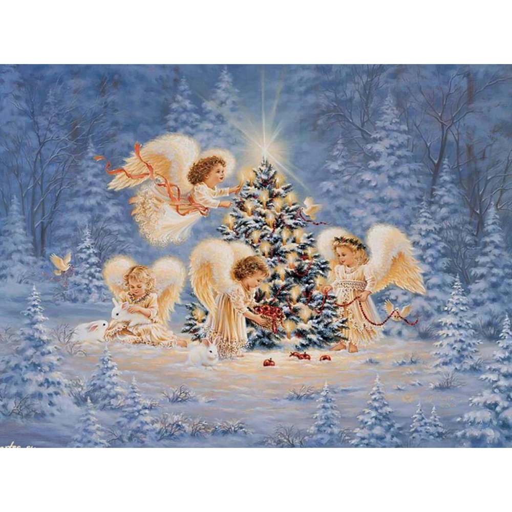 Алмазная вышивка Diy ангел Девочка Снег дерево Картина Вышивка крестом полный