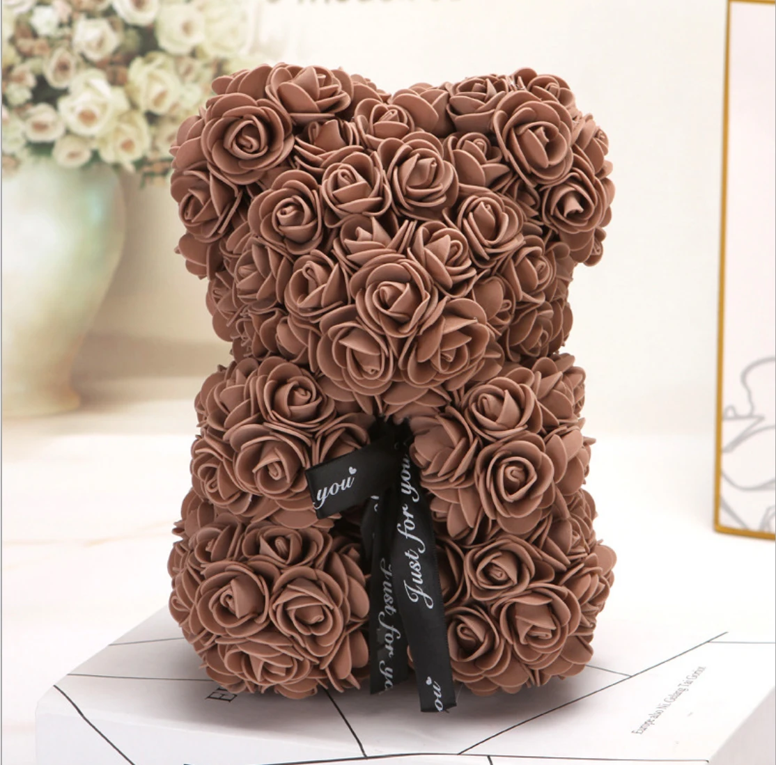 

New 25cm Bear of Roses Teddy Bear Rose Soap Foam Flower Artificial New Year Gifts for Women Valentines Party Decoration
