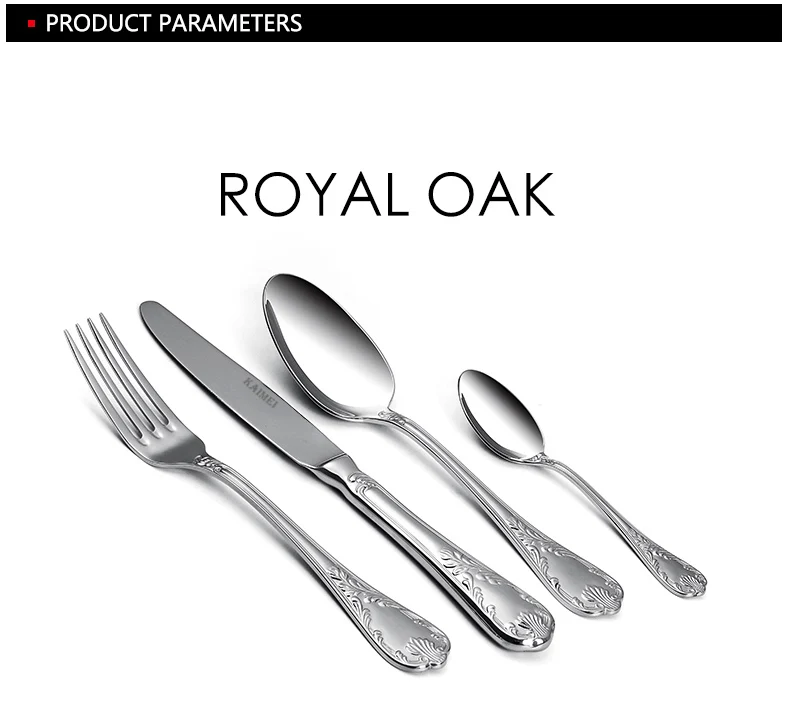 Royal oak table gift 304 stainless steel dinnerware set tableware cutlery flatware mirror polish dinneknife fork spoon tea spoon