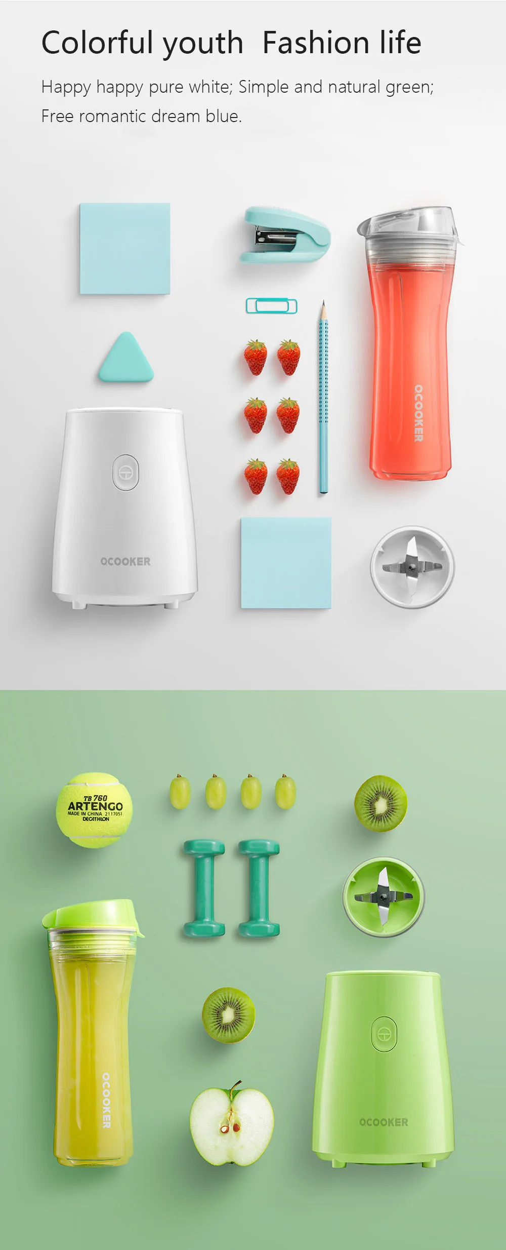 Xiaomi mijia Ocooker Youth портативная соковыжималка для детей, машина для приготовления фруктов и овощей, точечный переключатель 304, нержавеющая сталь, 8 секунд