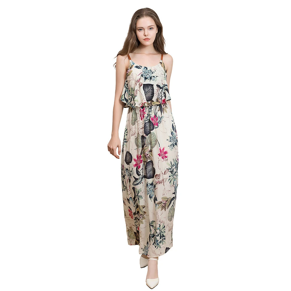 Оборками Винтаж Цветочный принт длинное платье макси для Для женщин Летняя